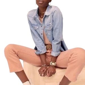 Mother NWT Tripper Play Date Button Fly Ankle Jeans Mariposa Light Orange 25